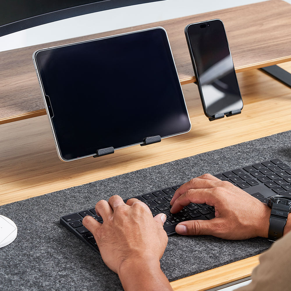 ULTRARM monitor arm and Moodular wooden monitor stand — modular, ergonomic, and designed for VISION ultrawide monitors. Enhances comfort, saves space, and elevates your workspace with precision craftsmanship.